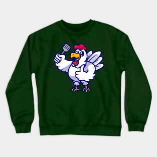 Cute Chicken Chef Holding Spatula Cartoon Crewneck Sweatshirt